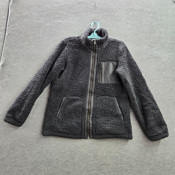 Abercrombie & Fitch Women Jacket Small Gray Sherpa Full Zip Faux Fur Mock - Picture 1 of 10